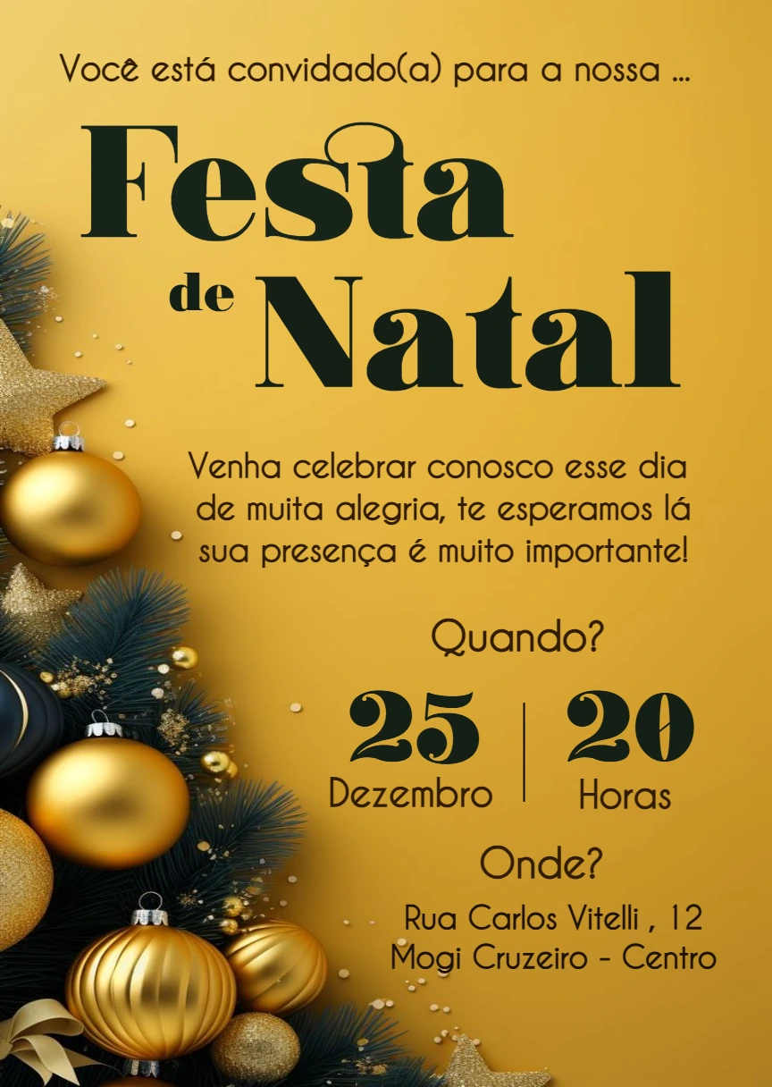 Convite Festa de Natal Dourado Elegante para Editar Online