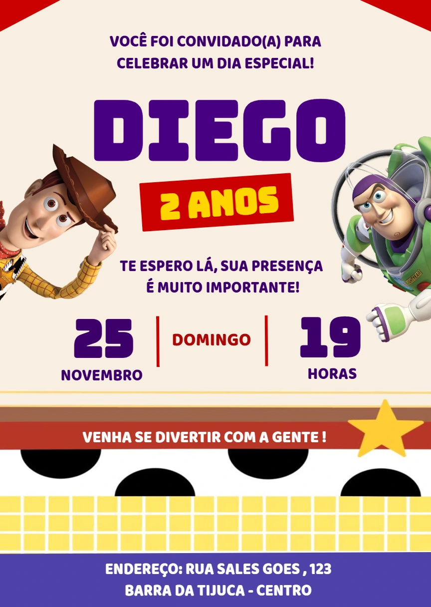 Convite de Aniversário Toy Story com Personagens para Editar
