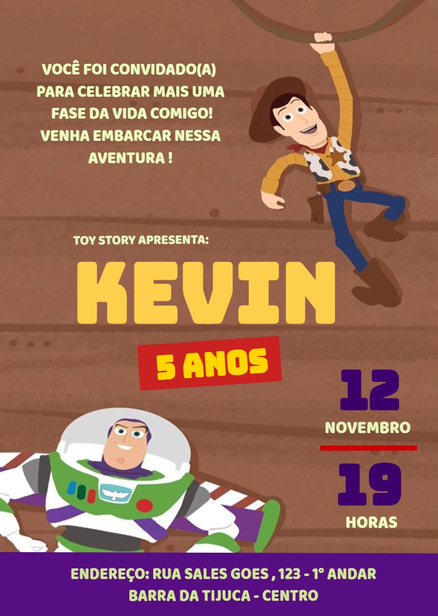 Convite de Aniversário Toy Story com Personagens para Editar