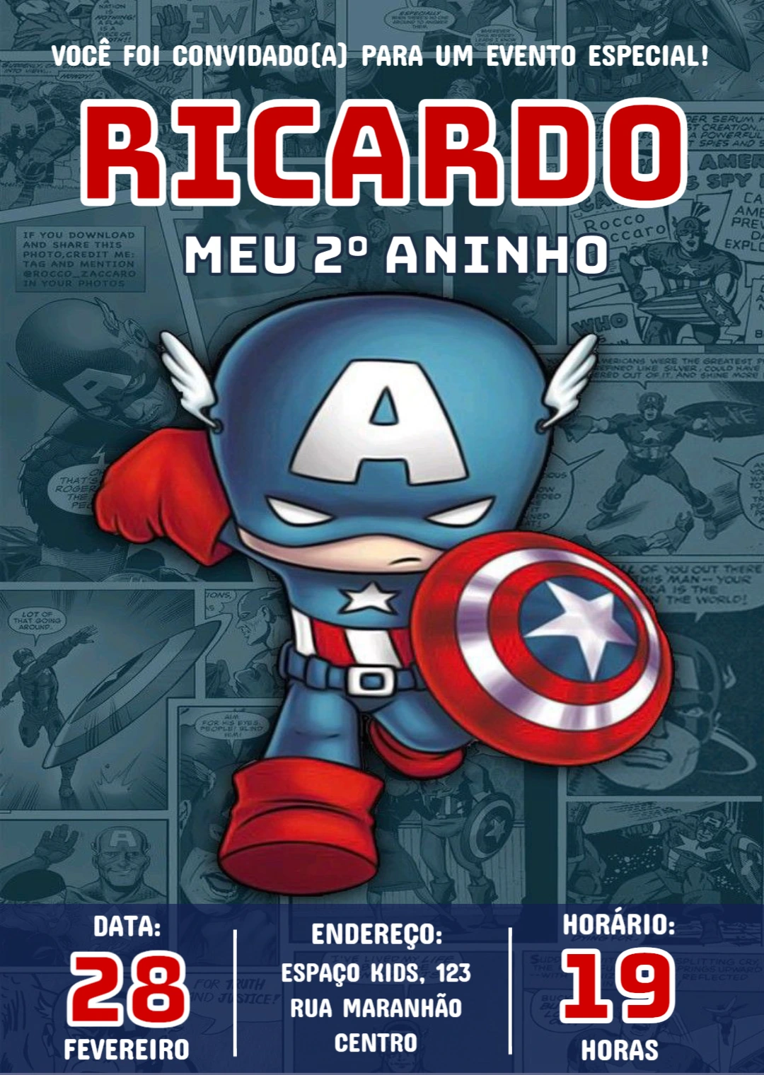 Convite Aniversário Capitão América para Editar Online