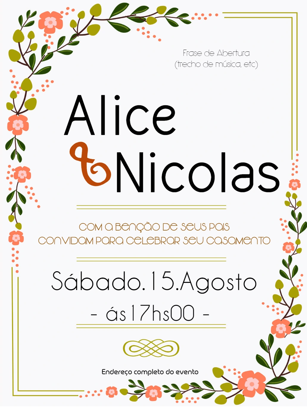 Convite de Casamento Floral Delicado para Editar Online