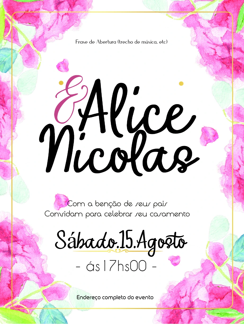 Convite de Casamento Floral Aquarela para Editar Online