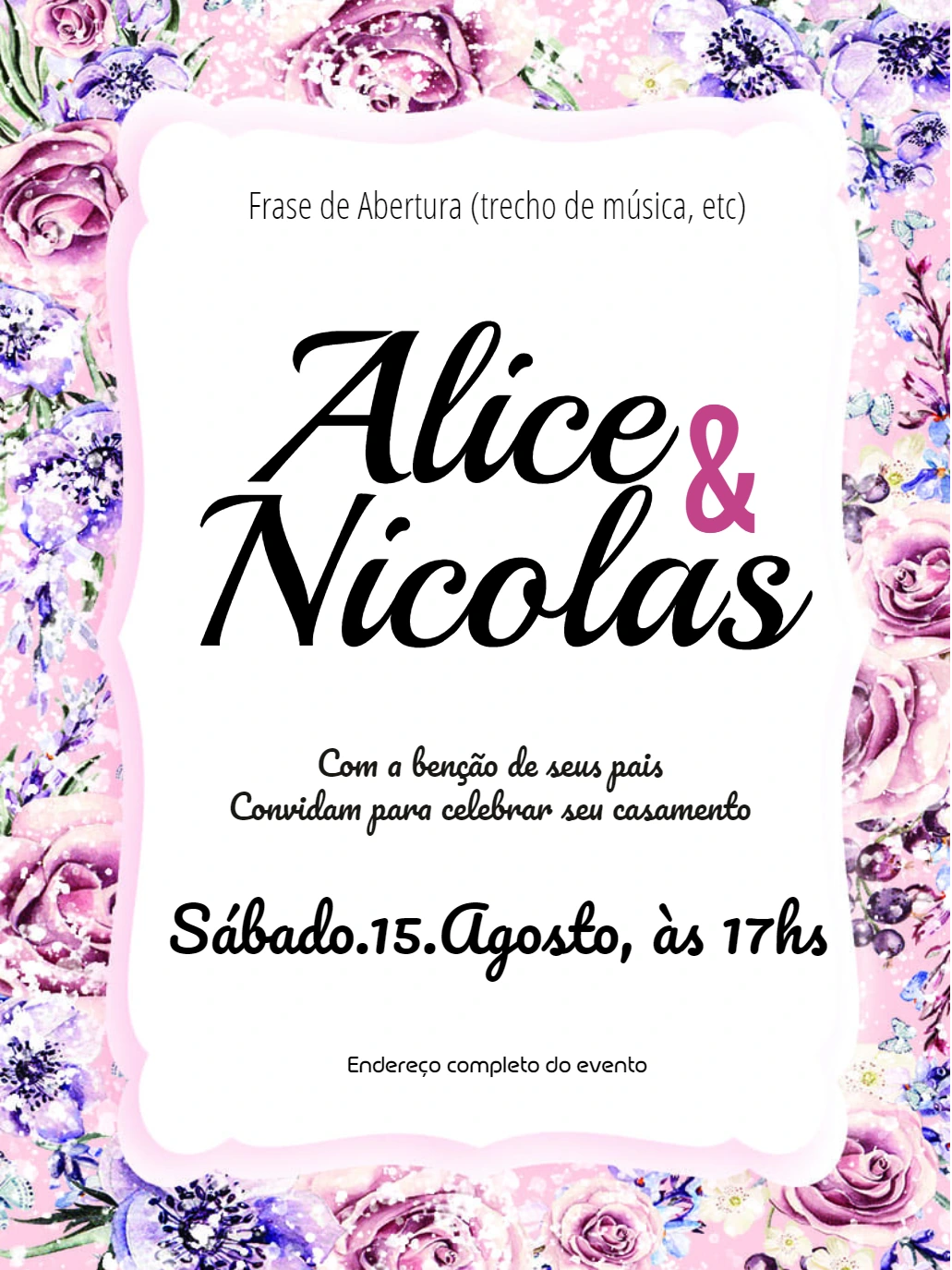 Convite de Casamento Floral com Rosas para Editar Online