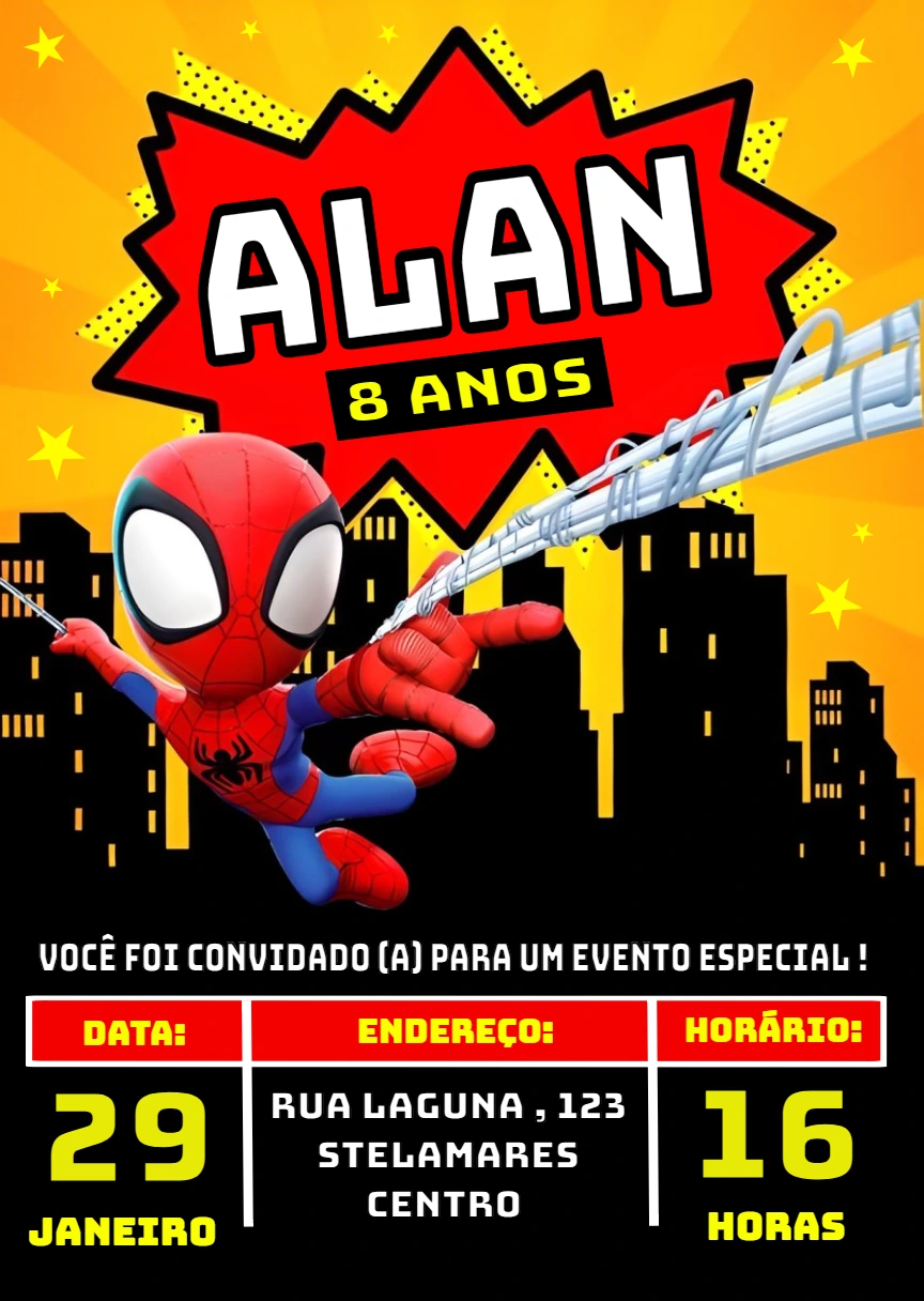 Convite de Aniversário Homem Aranha Spidey para Editar Online