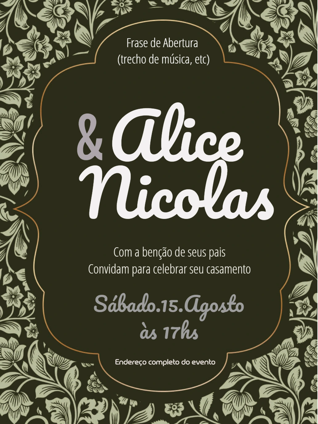 Convite de Casamento Floral Clássico para Editar Online