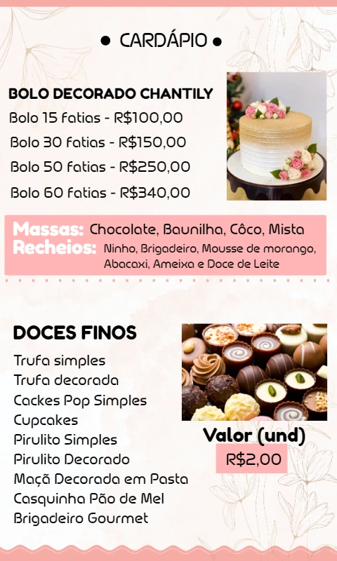 Cardápio de Confeitaria com Foto para Editar Online