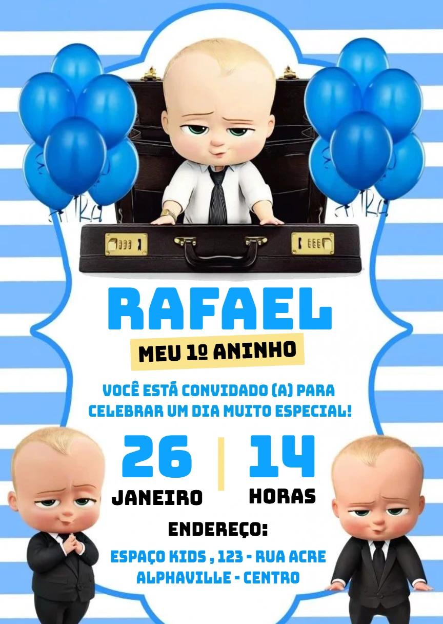 Convite de Aniversário Poderoso Chefinho para Editar Online