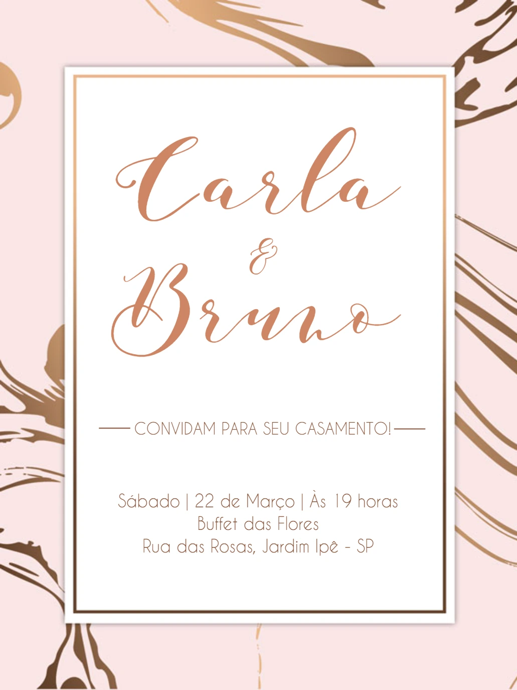 Convite de Casamento Marmorizado Rosa e Cobre para Editar