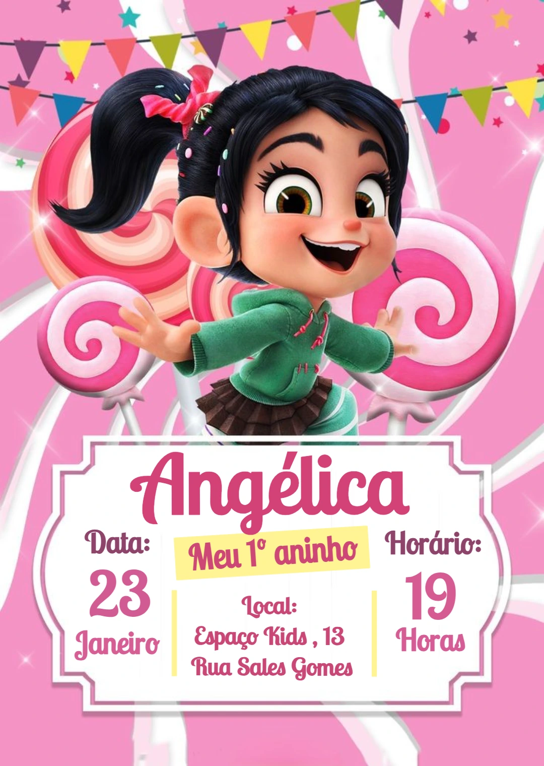 Convite de Aniversário Vanellope Disney para Editar Online