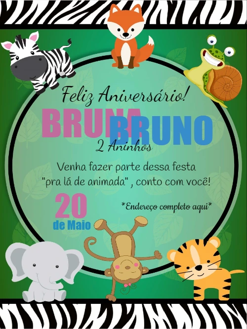 Convite de Aniversário Safari com Animais para Editar Online
