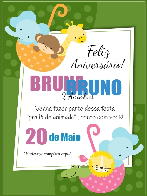 Convite Aniversário Safari com Animais para Editar Online