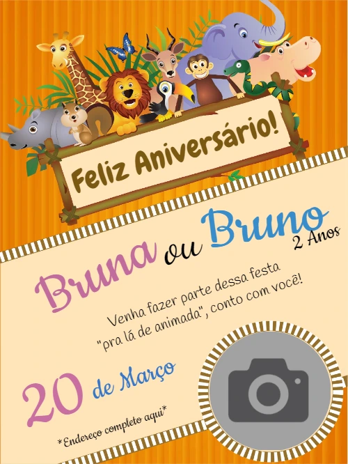 Convite Aniversário Safari com Foto para Editar Online
