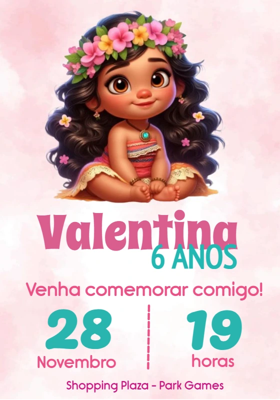 Convite de Aniversário Moana Baby para Editar Online