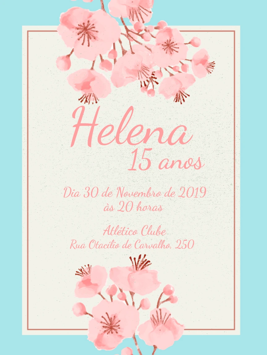 Convite 15 Anos Floral com Cerejeira para Editar Online