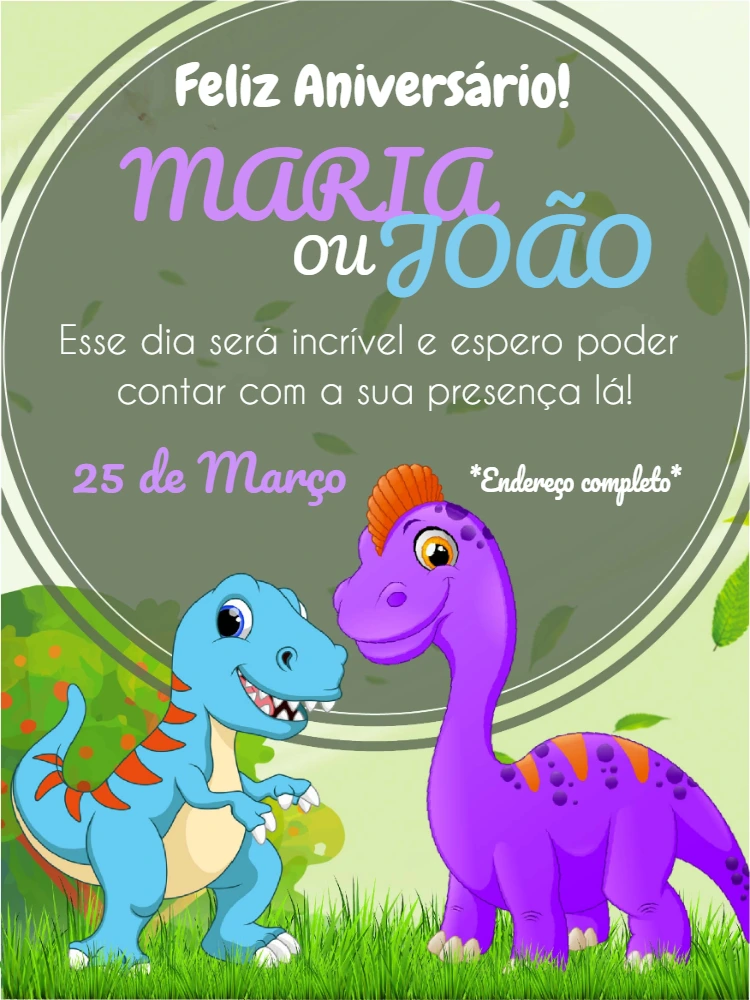Convite de Aniversário Dinossauro Fofo para Editar Online