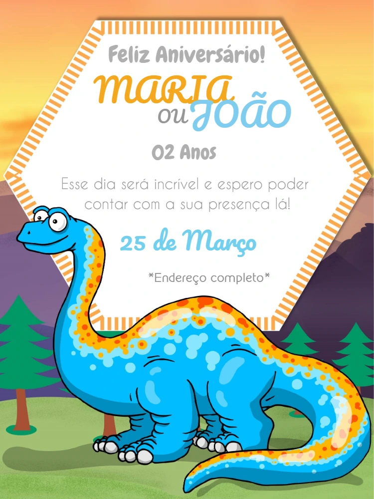 Convite de Aniversário Dinossauro para Editar Online