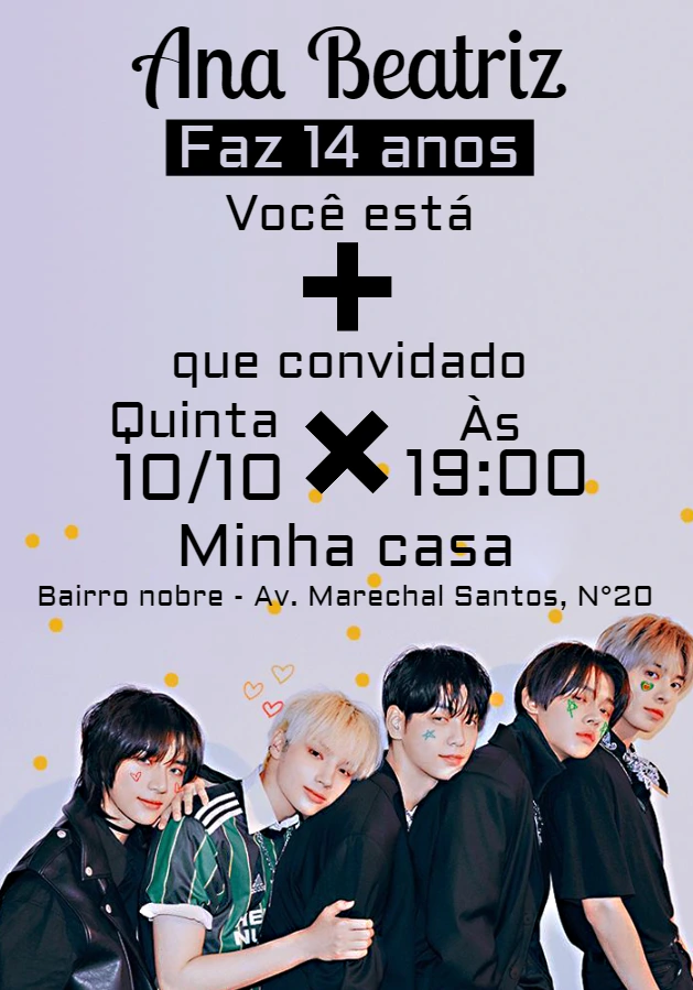 Convite de Aniversário Kpop com Foto para Editar Online