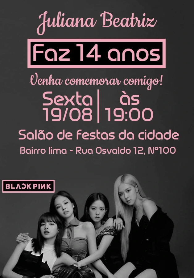Convite de Aniversário Kpop BLACKPINK para Editar Online