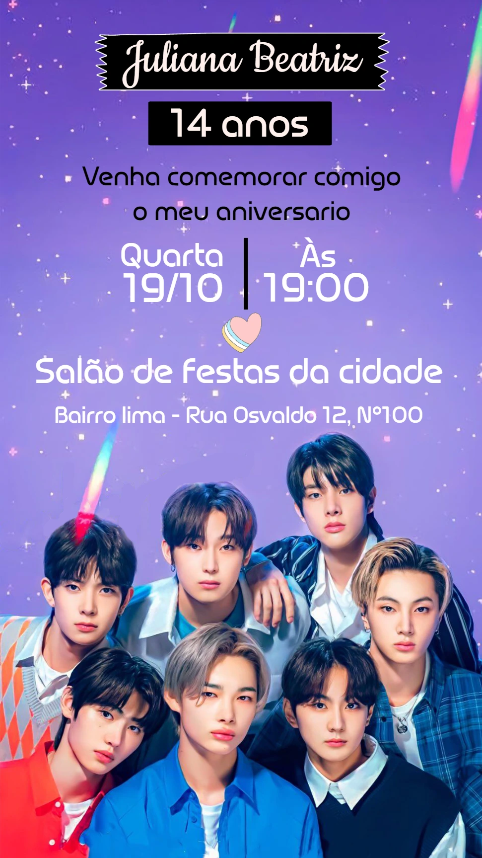 Convite de Aniversário K-pop com sua Banda Favorita para Editar