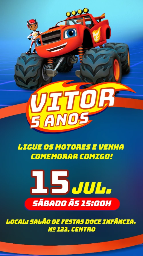 Convite Aniversário Blaze and the Monster Machines para Editar