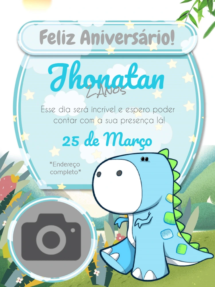 Convite Aniversário Dinossauro com Foto para Editar Online