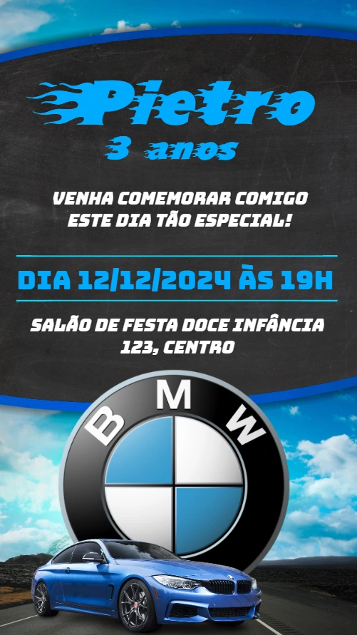 Convite de Aniversário BMW Carro de Luxo para Editar Online