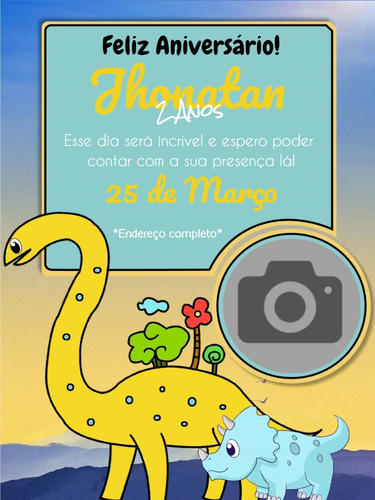 Convite de Aniversário Dinossauro com Foto para Editar Online