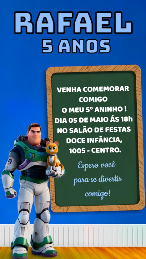 Convite Aniversário Buzz Lightyear Editável para Imprimir
