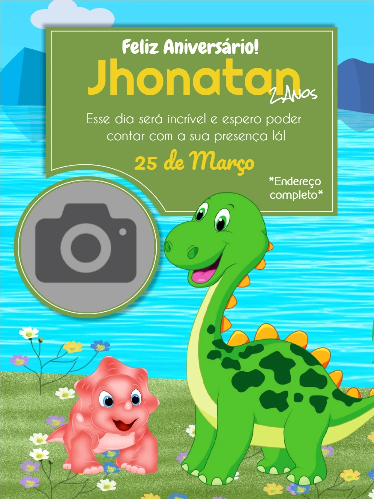 Convite Aniversário Dinossauro com Foto para Editar Online
