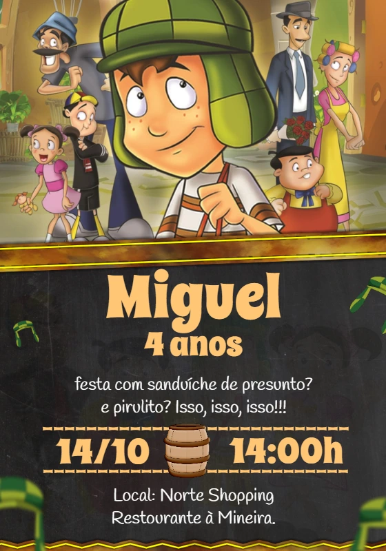 Convite de Aniversário Chaves com a Turma para Editar Online