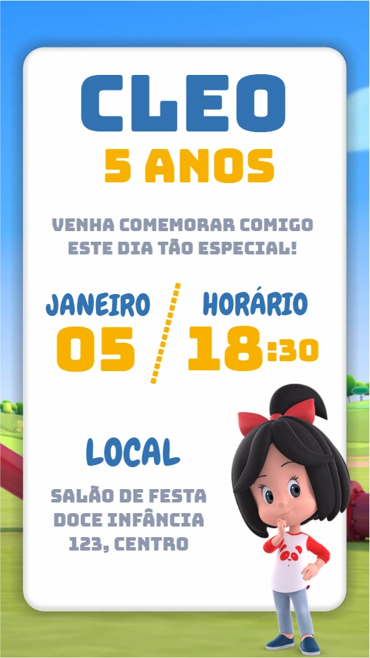 Convite Aniversário Cleo & Cuquin para Editar Online
