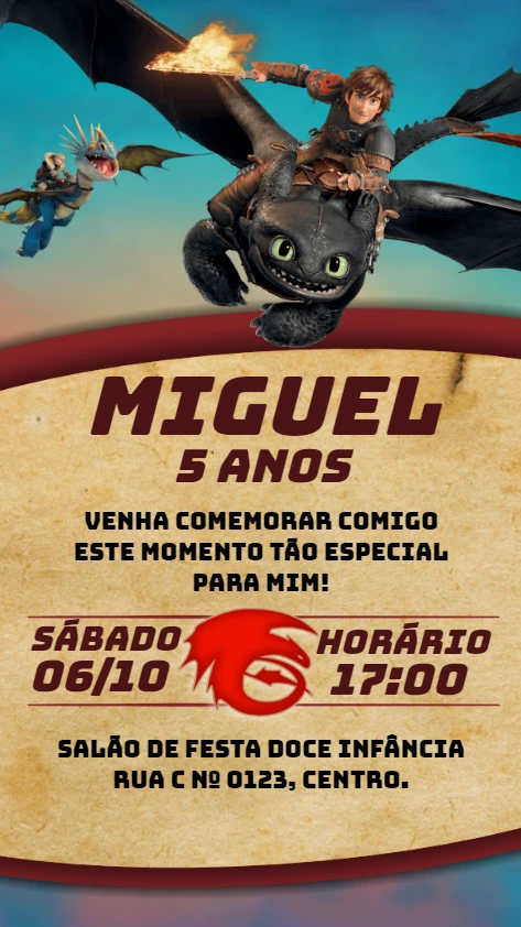 Convite de Aniversário Como Treinar o Seu Dragão para Editar