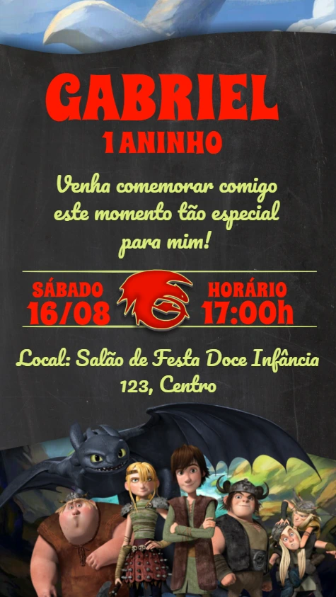 Convite Aniversário Como Treinar o Seu Dragão para Editar Online