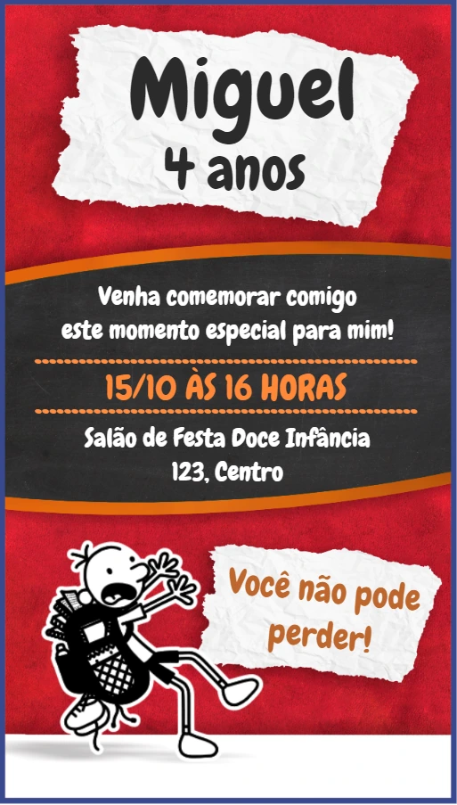 Convite Aniversário Diário de um Banana para Editar Online