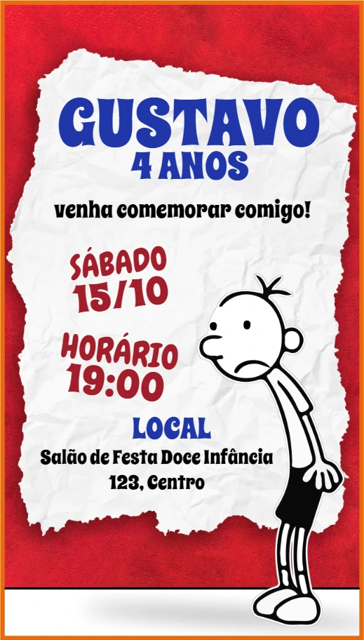 Convite Aniversário Diário de um Banana para Editar Online