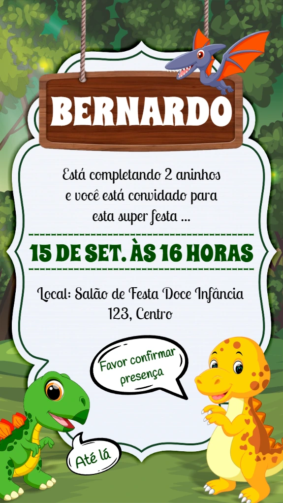 Convite Aniversário Dino Baby com Dinossauros para Editar