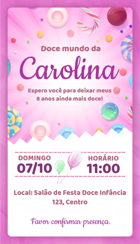 Convite de Aniversário Tema Doceria Editável para Personalizar