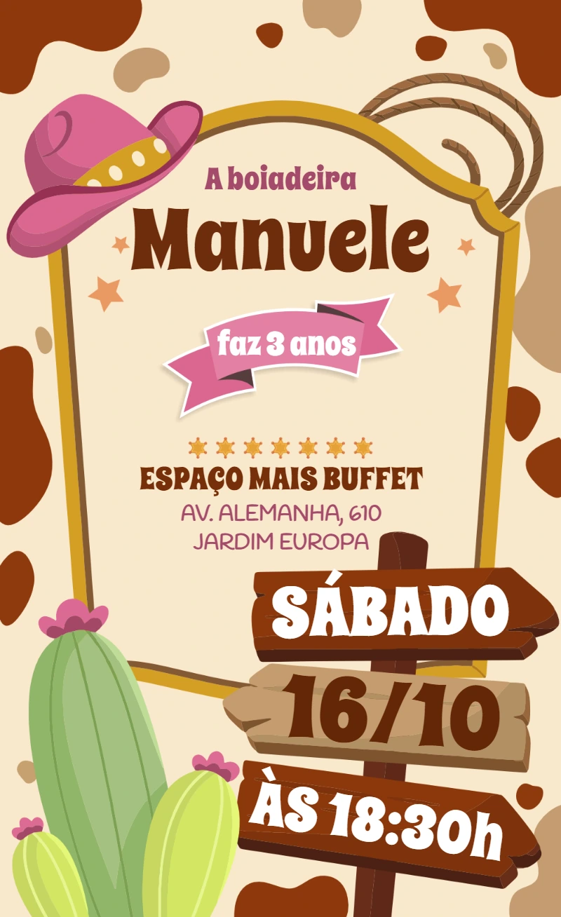 Convite Aniversário Country Rosa para Editar e Imprimir