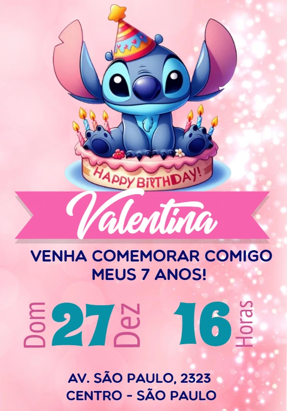 Convite Stitch Aniversário Infantil para Editar Online