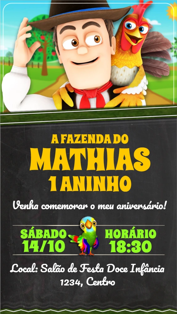 Convite Aniversário Fazendinha com Personagens para Editar