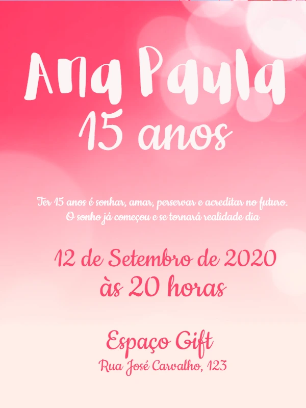 Convite de 15 Anos Rosa com Glitter para Editar Online