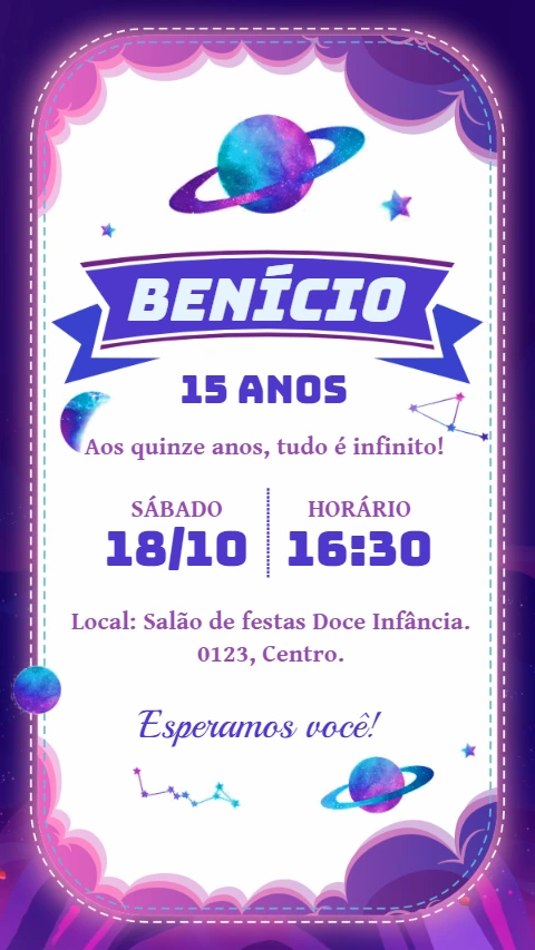 Convite de Aniversário Galáxia para Editar Online