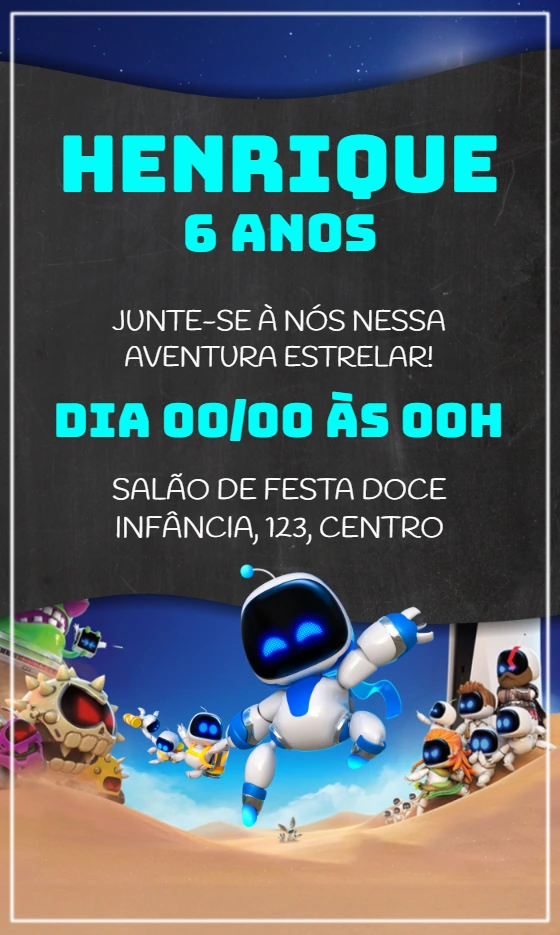 Convite de Aniversário Astro Bot com Robôs para Editar Online