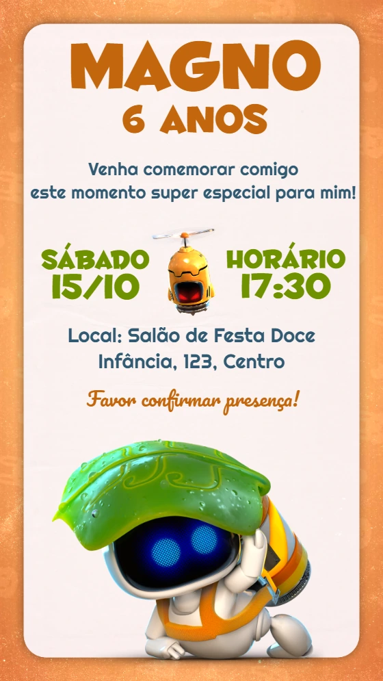Convite Aniversário Astro Bot Game para Editar Online