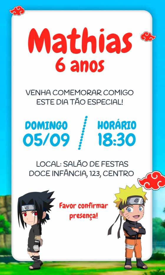 Convite de Aniversário Naruto Shippuden para Editar Online