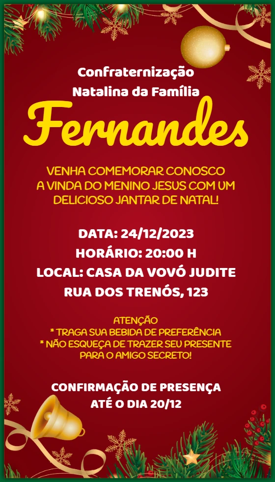 Convite Confraternização de Natal Familiar para Editar Online