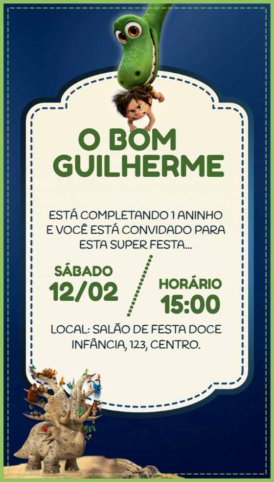 Convite Aniversário O Bom Dinossauro com Arlo e Spot para Editar