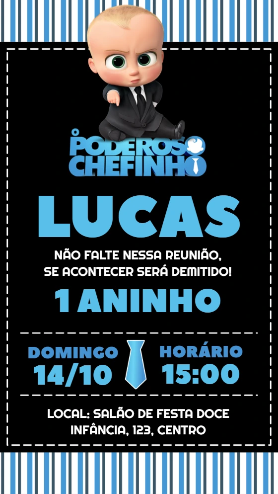Convite Aniversário O Poderoso Chefinho para Editar Online
