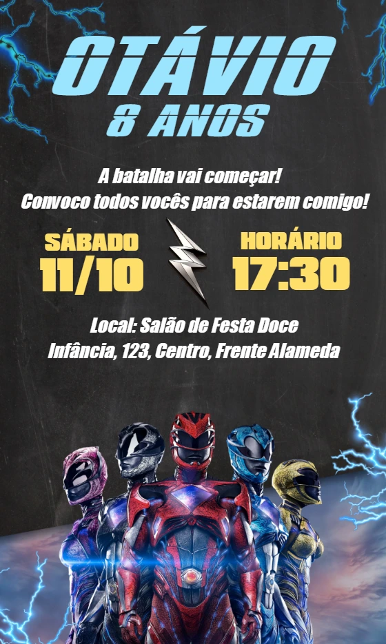 Convite de Aniversário Power Rangers para Editar Online