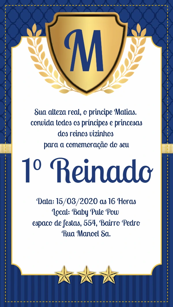 Convite Aniversário Príncipe Realeza com Brasão para Editar